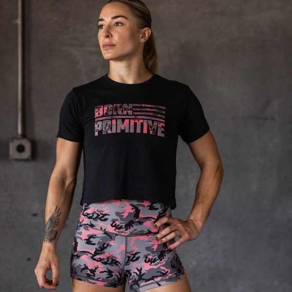 BP Flag Crop Tee (Black/Pink Woodland)